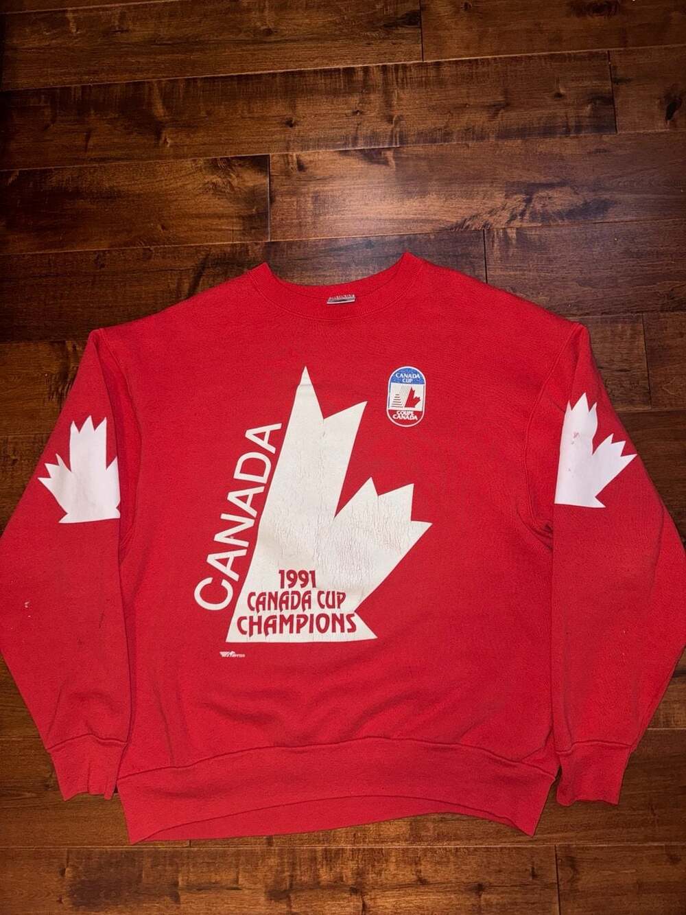 Vintage 1991 Fruit of the Loom Team Canada Cup Champions Hockey Sweatshirt XL